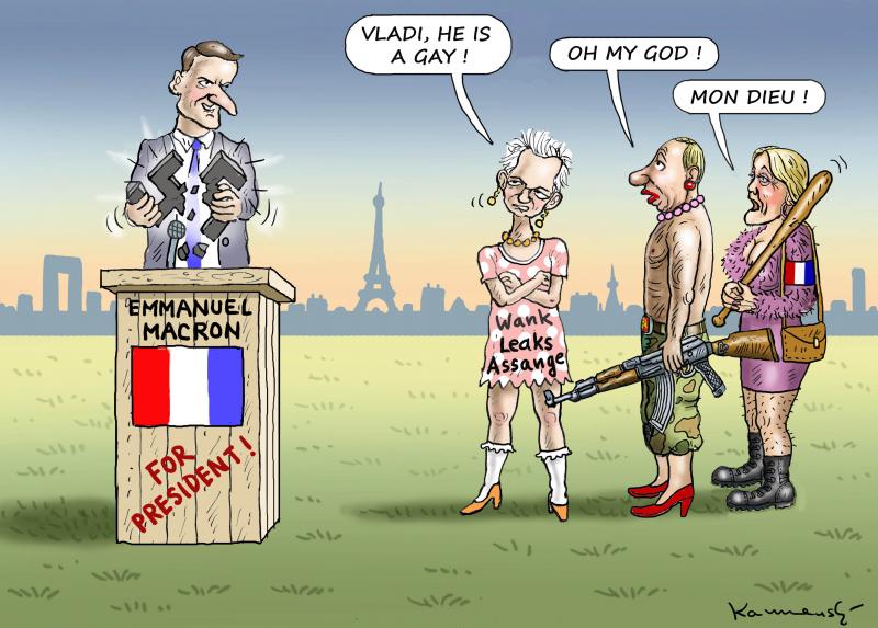 Julian Assange Against Emmanuel Macron Cartoon Movement
